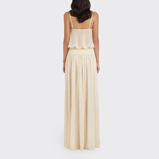 Damen Maxi-Kleid mit fließendem Chiffon-Oberteil und elastischem Bund EB