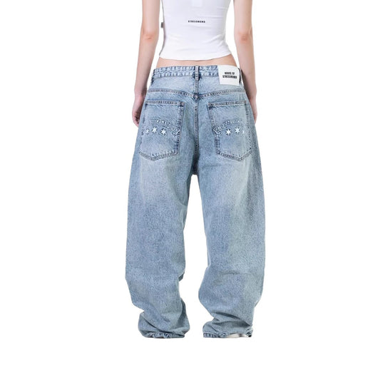 Damen weite Denim-Jeans mit stilvollem Stickdesign EB