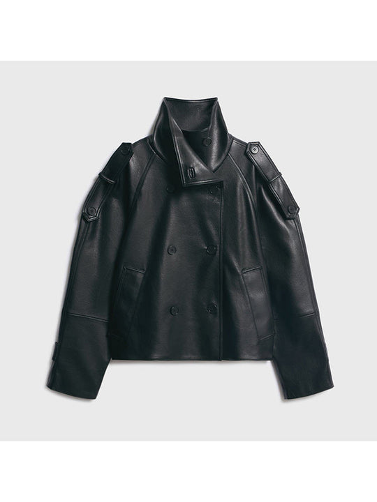 Damen Übergröße Kunstlederjacke mit asymmetrischem Revers EB
