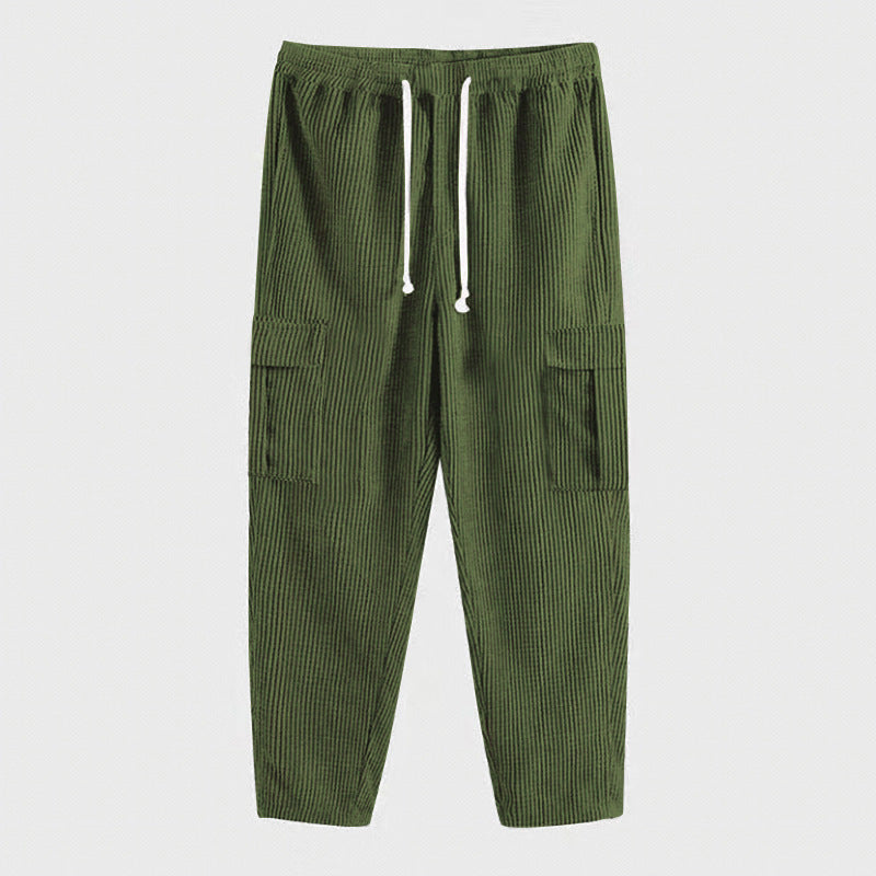 Herren nan gerippte Cargo-Jogginghose mit elastischem Komfortbund, seitlichen Klappentaschen und tapered Bein EB
