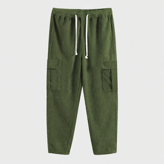 Herren nan gerippte Cargo-Jogginghose mit elastischem Komfortbund, seitlichen Klappentaschen und tapered Bein EB