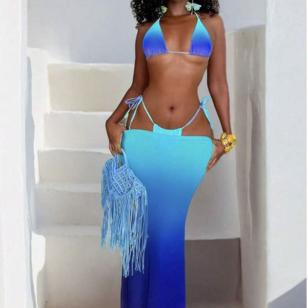 Damen Bikiniset mit modischen Schnürdetails und luftiger Maxikleid-Überwurf EB