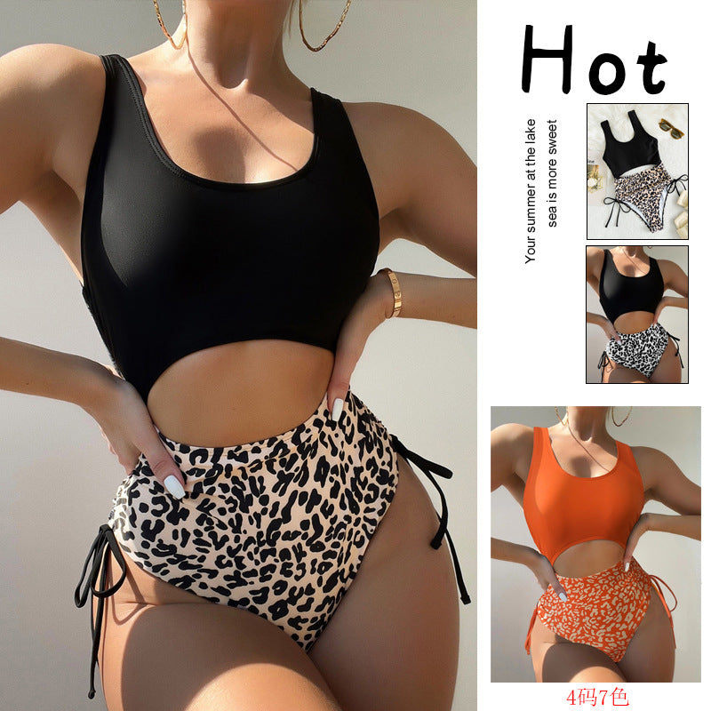 Damen Cut-Out Badeanzug mit hoher Taille und animalischem Muster EB