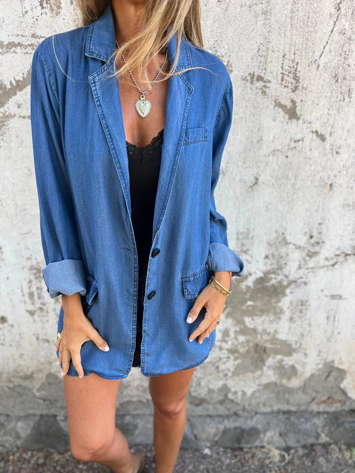 EB | Reversanzugkragen Denim Mid Length Jacke