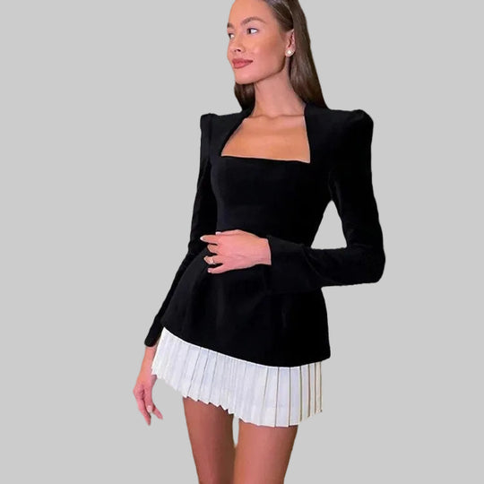 Damen Elegantes Samtoberteil mit langem Arm und quadratischem Ausschnitt EB