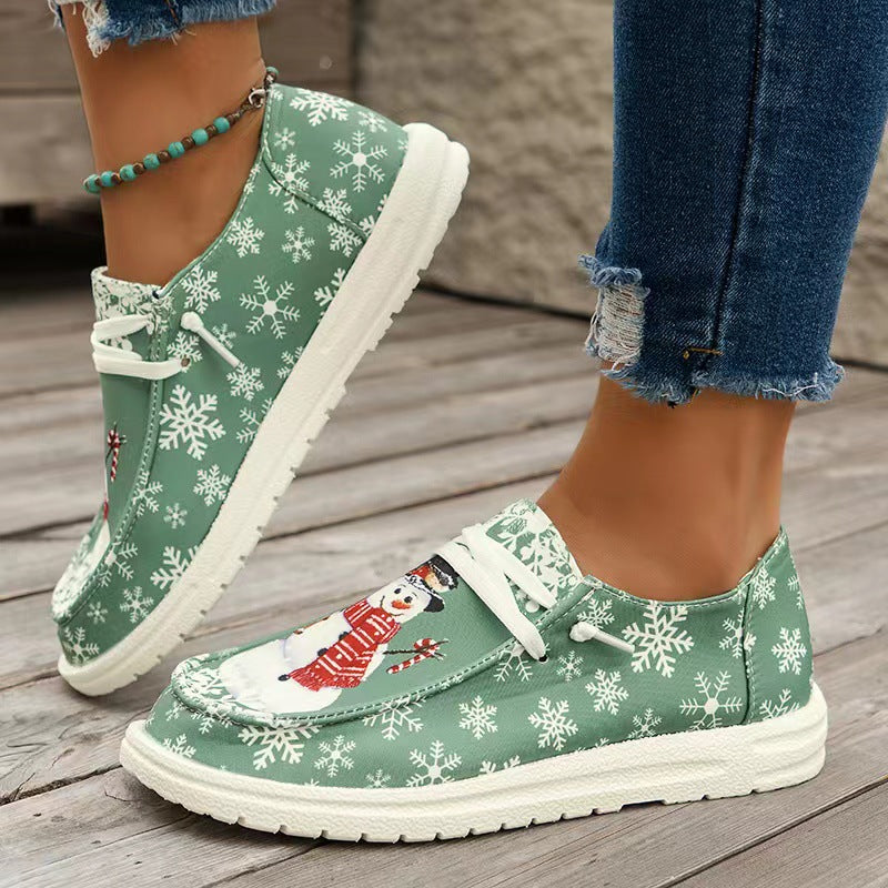 Damen Sneakers im winterlichen Design mit Schneemann-Motiv und rutschfester Sohle EB