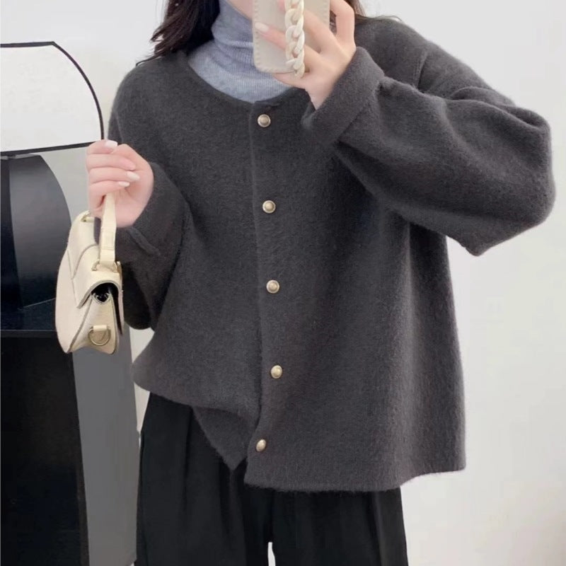 Damen Grobstrickjacke mit eleganter Knopfleiste und lässigem Schnitt EB