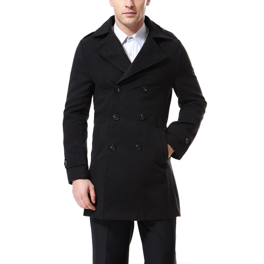 Herren modischer Trenchcoat mit doppelter Knopfleiste und praktischen Taschen EB