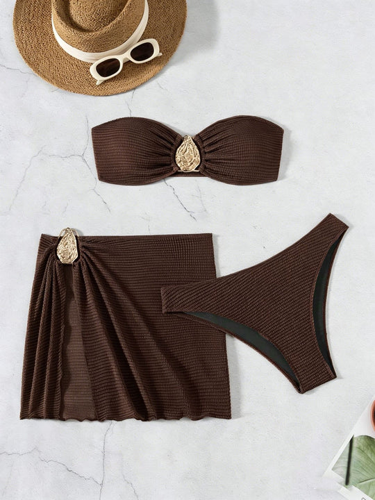 Damen Bandeau-Bikini-Set mit dekorativem Wickelrock EB