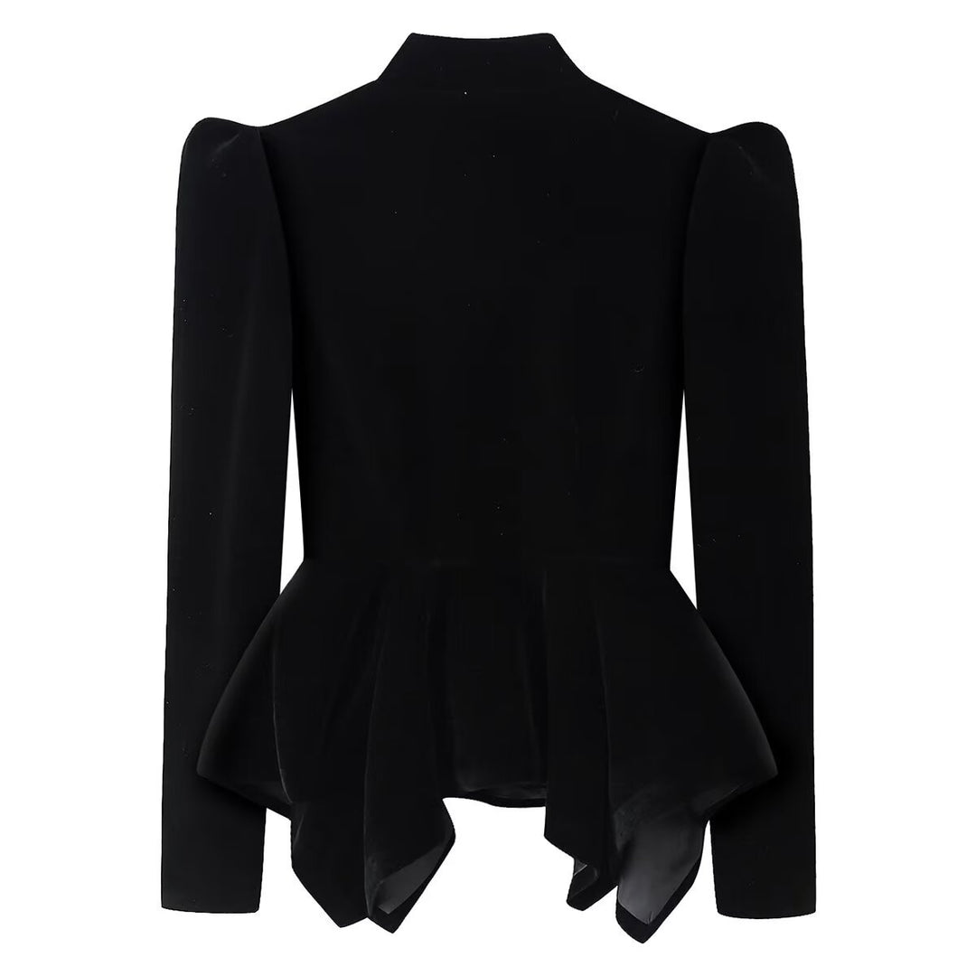 Damen nan taillierte Samtjacke mit Stehkragen Cut-Out und asymmetrischem Schößchen EB