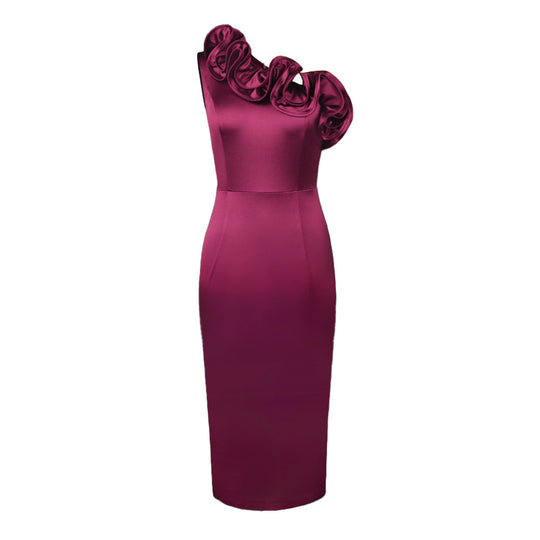 Damen schulterfreies Abendkleid mit voluminösen Rüschen EB
