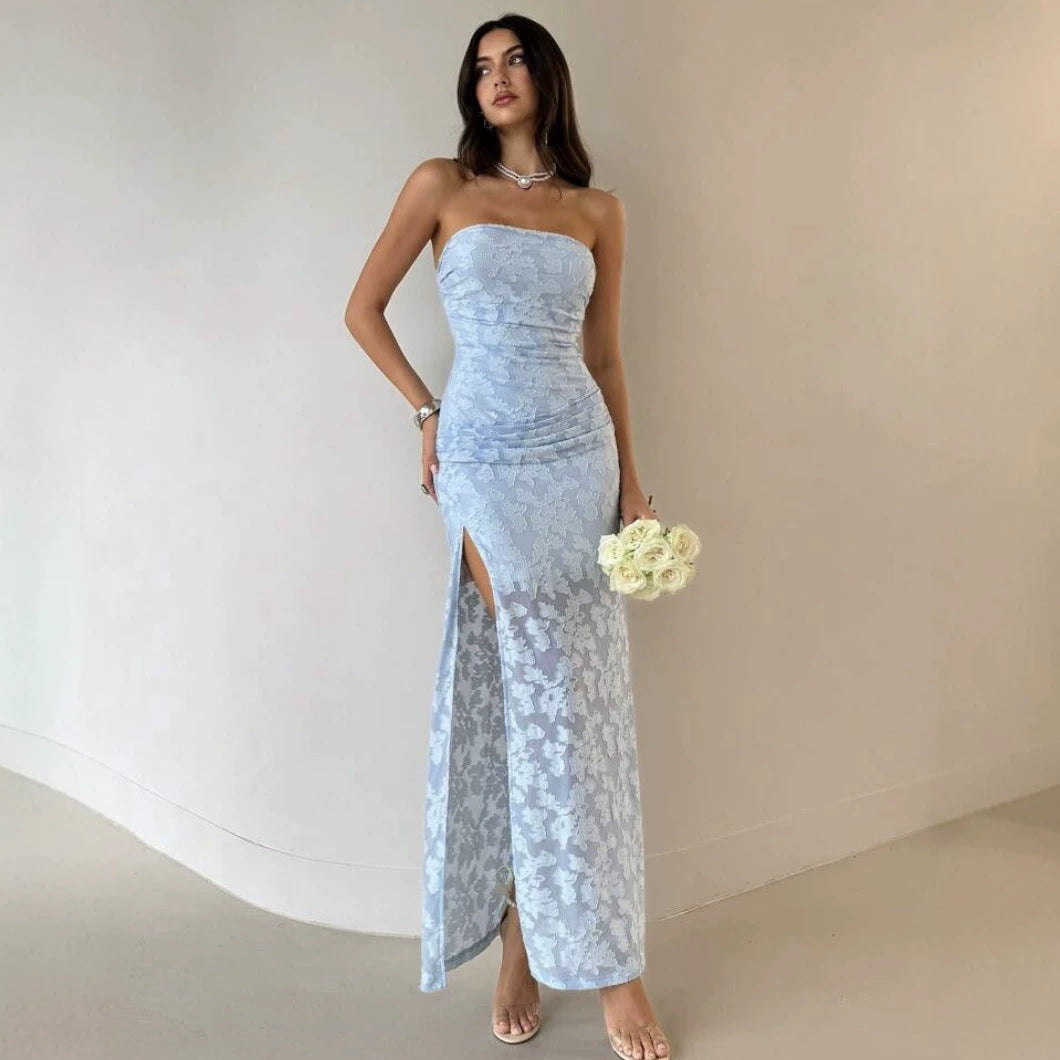 Damen Elegantes Maxikleid mit floralem Design und hoher Teilung EB