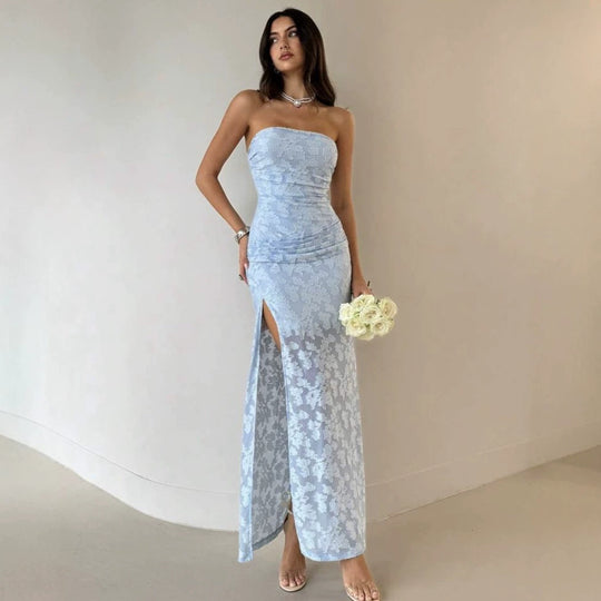 Damen Elegantes Maxikleid mit floralem Design und hoher Teilung EB
