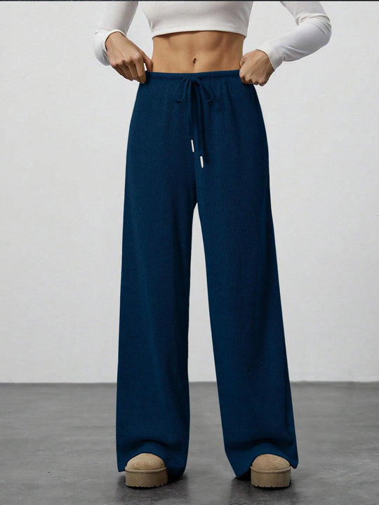 Damen Weit geschnittene Relax-Hose aus elastischem Strickmaterial mit Kordelzug EB