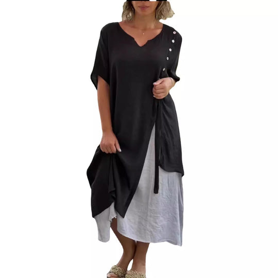 Damen Midi-Kleid mit seitlichem Schlitz und knöpfbarem Detail EB