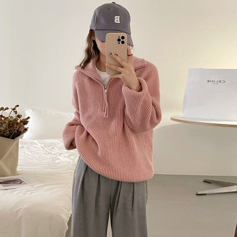 Damen Kuscheliger Strickpullover im Stehkragenstil EB