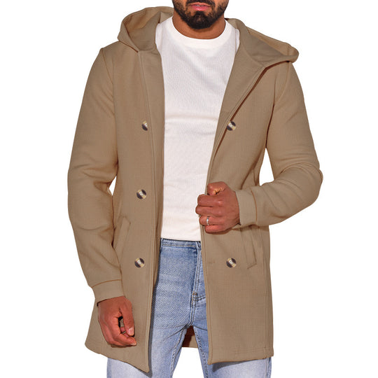 Herren modische Jacke mit Kapuze und doppelter Knopfleiste EB