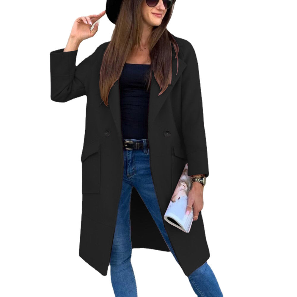 Damen lässiger Oversized-Mantel mit modernen Taschen und elegantem Revers EB
