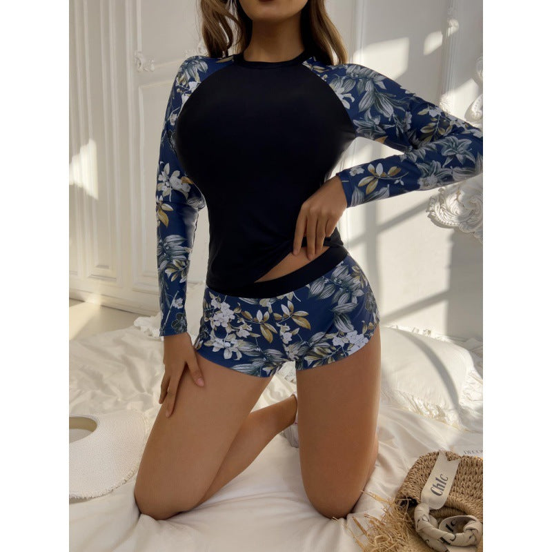 Damen Surfanzug-Set mit langärmeliger Oberteil und floralem Design EB