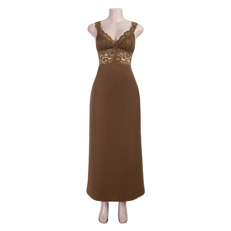 Damen Spitzen Maxikleid mit elegantem Unterbrustdesign EB