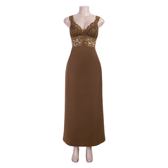 Damen Spitzen Maxikleid mit elegantem Unterbrustdesign EB