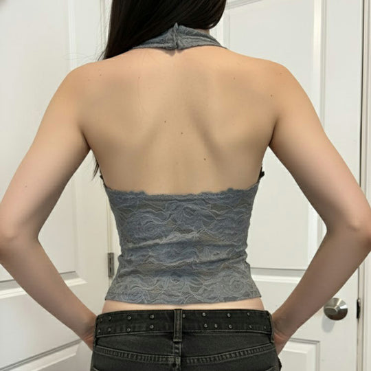 Damen Elegantes Spitzen-Haltertop mit tiefem V-Ausschnitt EB