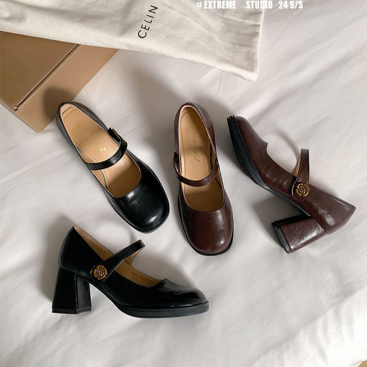 Damen modische Mary Jane Pumps mit komfortablem Blockabsatz EB