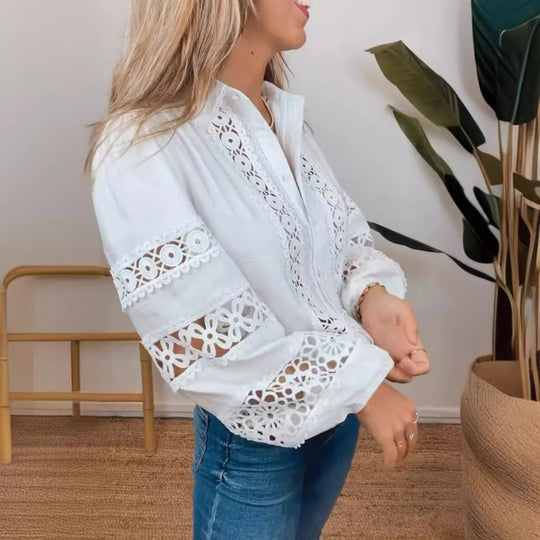 Damen Bluse mit kunstvollen Spitzenverzierungen und modernen Details Heidi-Mode