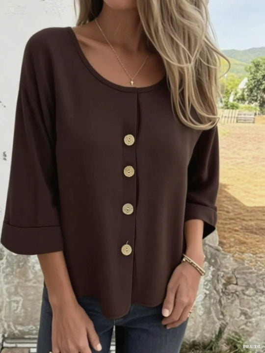 Damen Elegantes und lässiges Blusenshirt mit Knopfdetail EB
