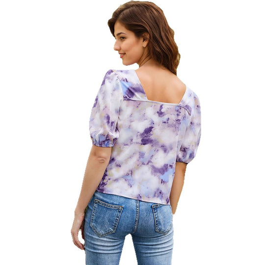 Damen Blusenshirt mit Puffärmel und floralen Details EB