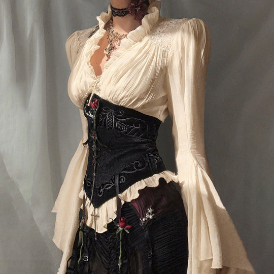 Damen figurbetonte Bluse mit Rüschendetails und Schnürung EB