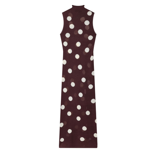 Damen Maxikleid mit hochgeschlossenem Kragen und verspieltem Punkte-Design EB
