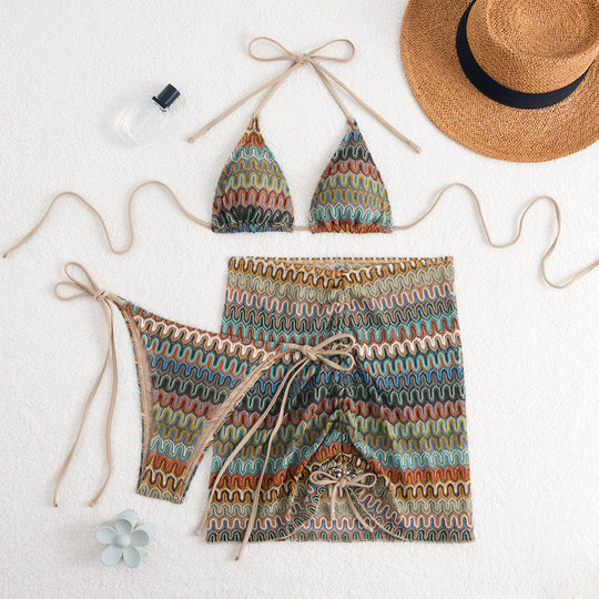 Damen Triangel-Bikini mit Raffinierten Knüpfdetails und Passendem Rock EB