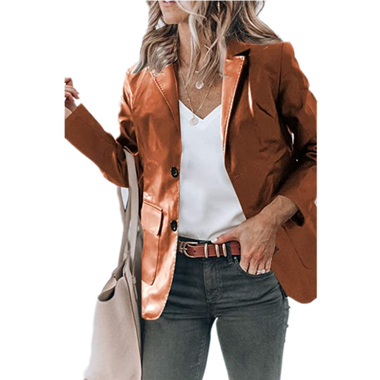 Damen elegante Blazerjacke im zeitlosen Design mit glänzender Oberfläche EB