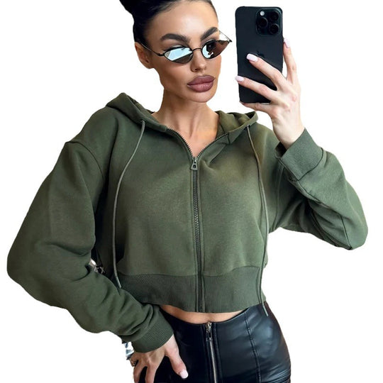 Damen Cropped Hoodie mit Reißverschluss und lässigem Schnitt EB
