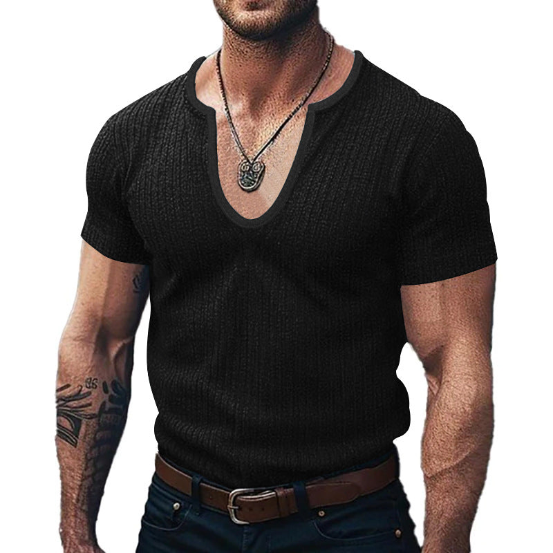 Herren Ribbed V-Ausschnitt T-Shirt EB