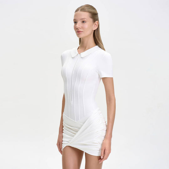 Damen Figurbetontes Minikleid mit Kragen und Reißverschluss EB