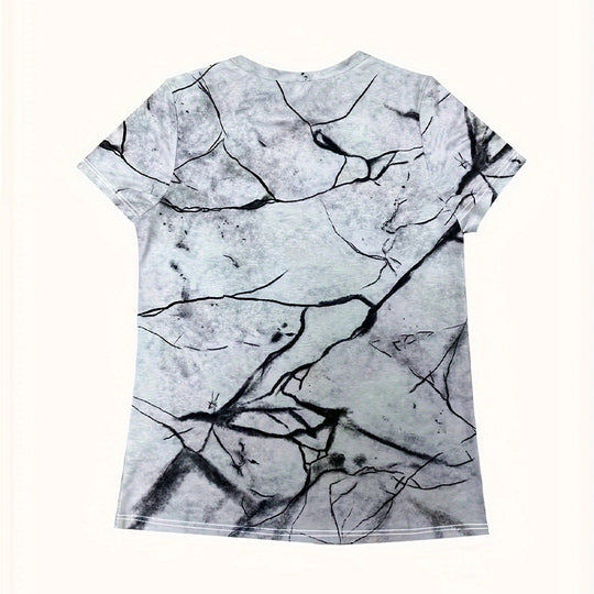 Damen T-Shirt mit 3D-Katzenmotiv und kreativem Rissdesign EB