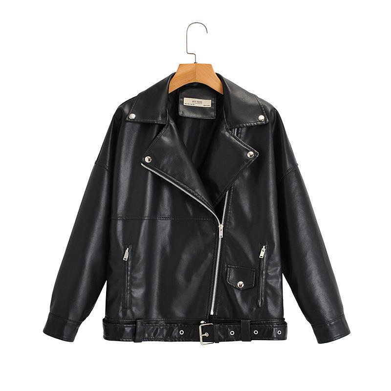 Damen Oversized Kunstlederjacke mit asymmetrischem Reißverschluss und praktischen Taschen EB