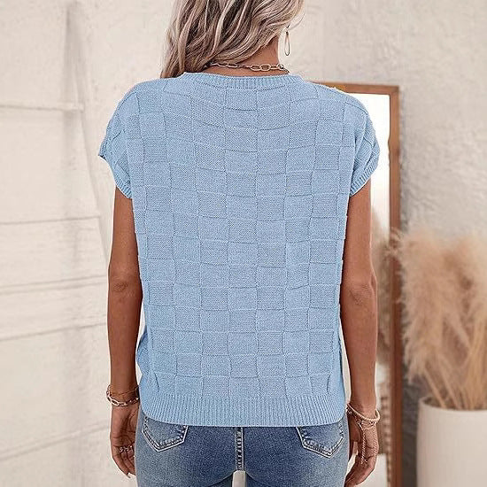 Damen lässiges Strickoberteil mit modernem Karomuster EB