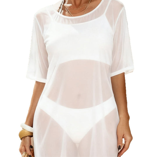 Damen transparenter Strandüberwurf mit kurzem Schnitt EB