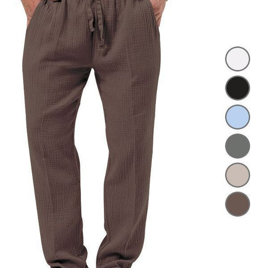 Herren nan lässige Leinen-Relaxhose mit elastischem Tunnelzugbund und praktischen Seitentaschen EB
