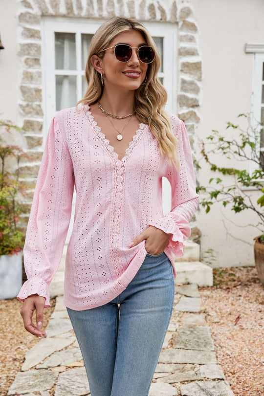 Damen Spitzenbluse mit V-Ausschnitt EB