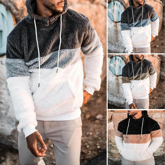 Herren lässiger Fleece Pullover mit hohem Kragen und asymmetrischem Design EB