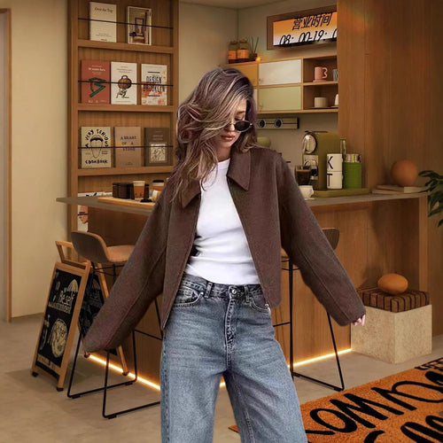 Damen Modische Kurzjacke mit voluminösen Ärmeln und lässigem Schnitt EB