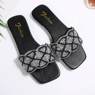 Damen Glitzernde Kunstleder-Sandalen mit verzierten Riemen EB