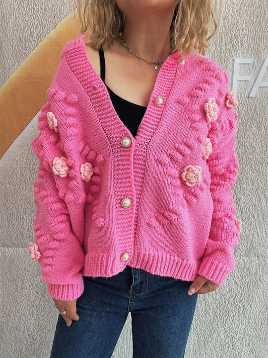 Damen Strickjacke mit floralen Applikationen und komfortablem Schnitt EB