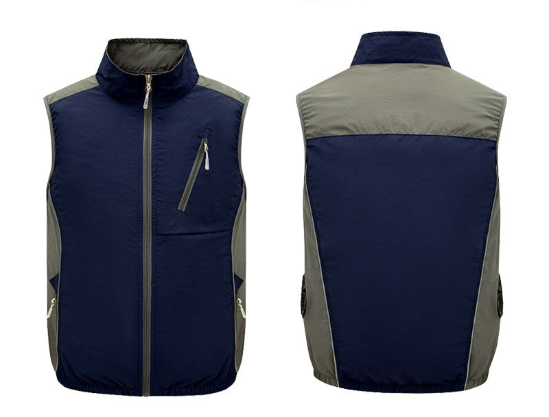 Herren nan leichte winddichte Outdoor-Weste mit hoher Kragen, Brusttasche und seitlichen Reißverschlusstaschen R&B