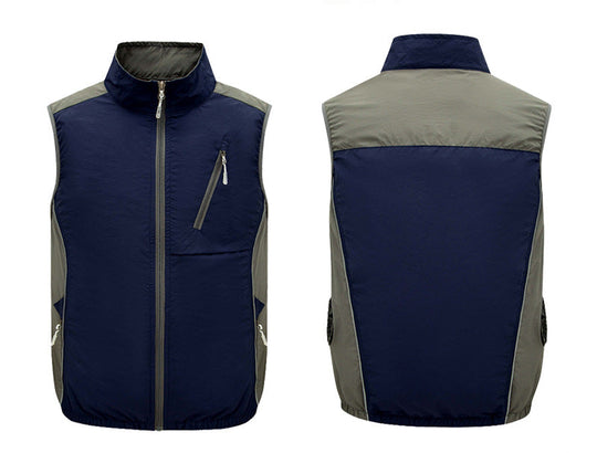 Herren nan leichte winddichte Outdoor-Weste mit hoher Kragen, Brusttasche und seitlichen Reißverschlusstaschen R&B