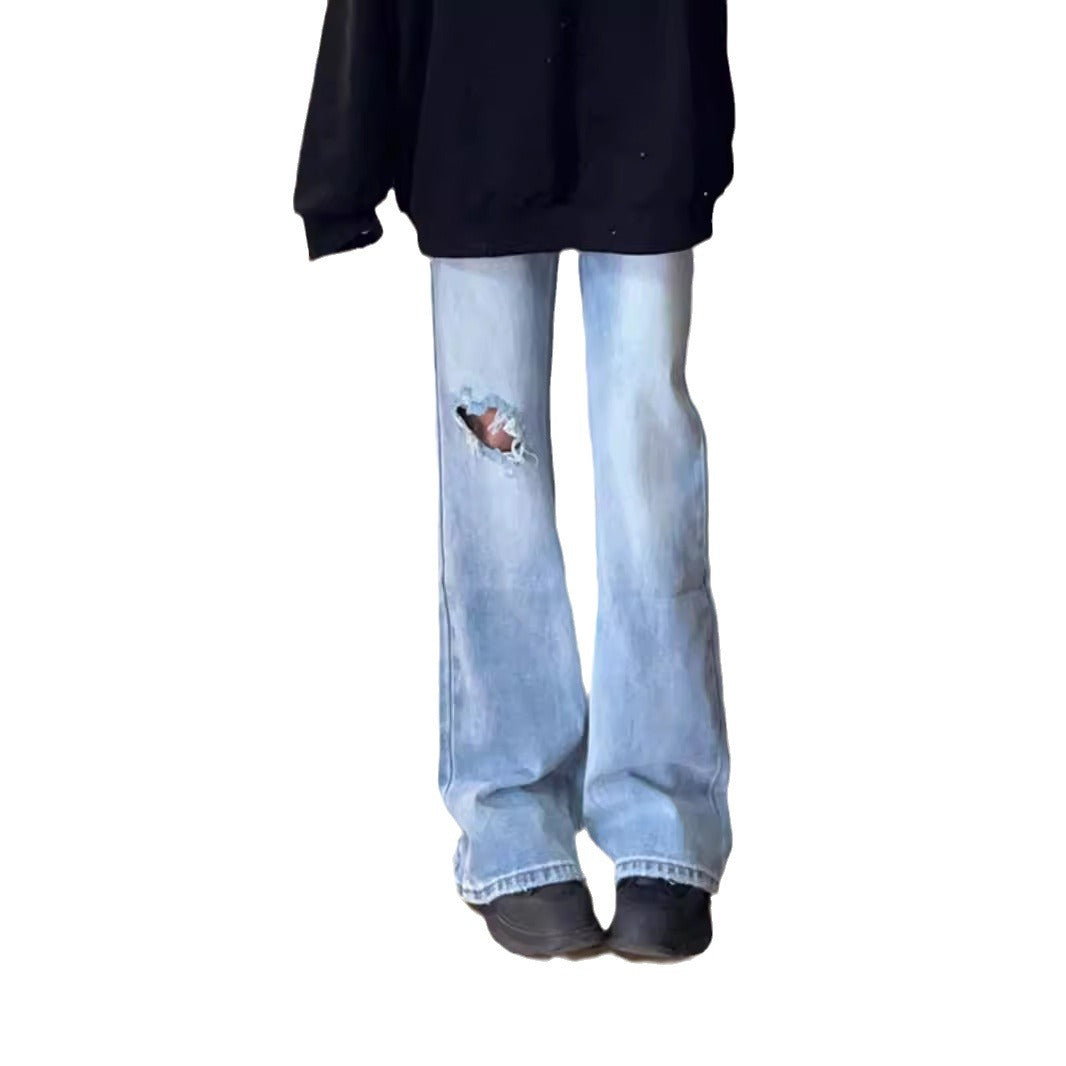 Damen Flared Jeans mit hohem Bund und modischen Rissdetails EB